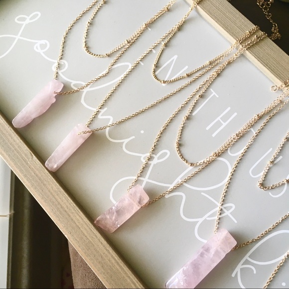 Quartz Stone Crystal Blush Pink Layered Necklace - Picture 7 of 12